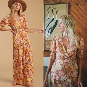 Billabong X Salty Blonde Bronze Hello There Dress Maxi Orange Small